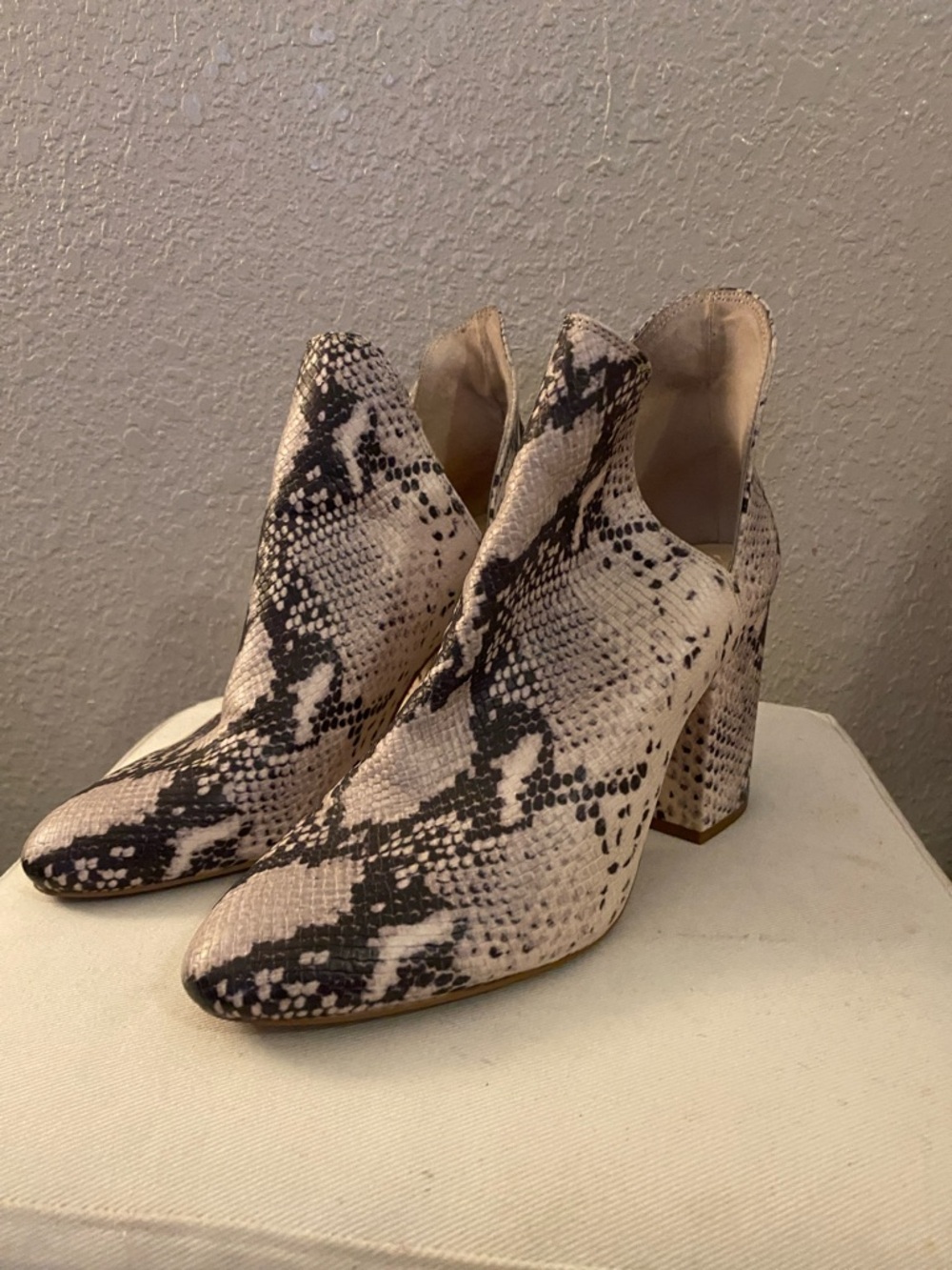 Steve Madden Snake-Print Ankle Booties - Beige & Black